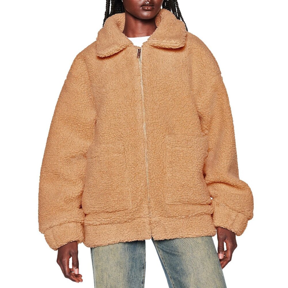I Am Gia Pixie Faux Teddy Sherpa Oversized Caramel Tan Coat XS cottage cozy